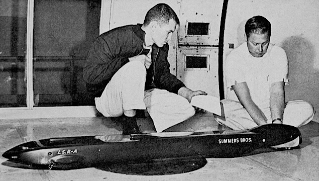 Bob and Bill Summers with an early model of Goldenrod, their 1965 wheel driven LSR holder