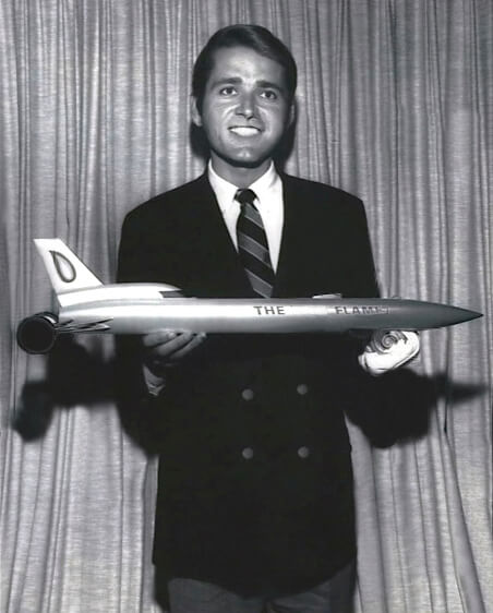 Gary Gabelich with a model of the 1969 Blue Flame