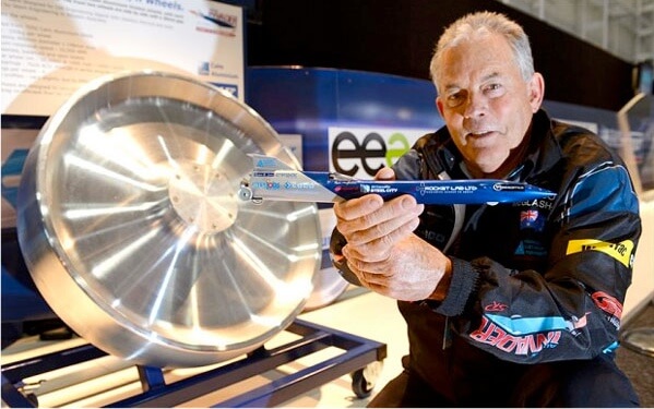 Rosco McGlashan holding a model of the Aussie Invader 5R 2012