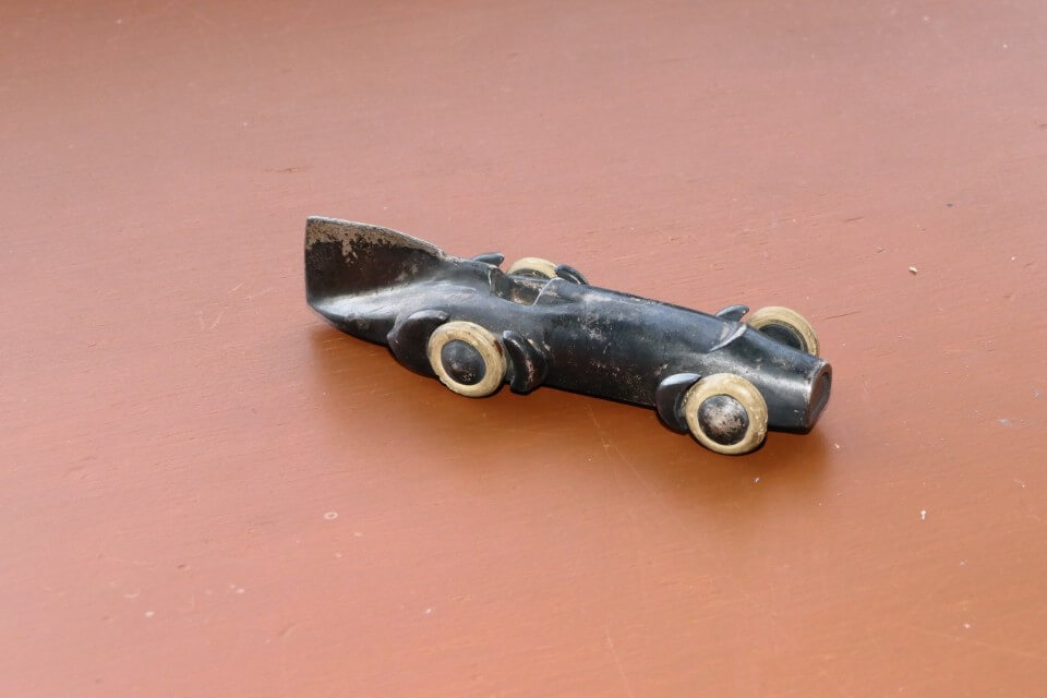 Sweden Unknown Maker Diecast Lead. Nickel Plated. Rubber tyres on lead wheels. 111mm